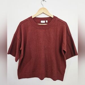 Cyrus Burgundy Relaxed Knit Tee Boxy Crewneck Sweater M